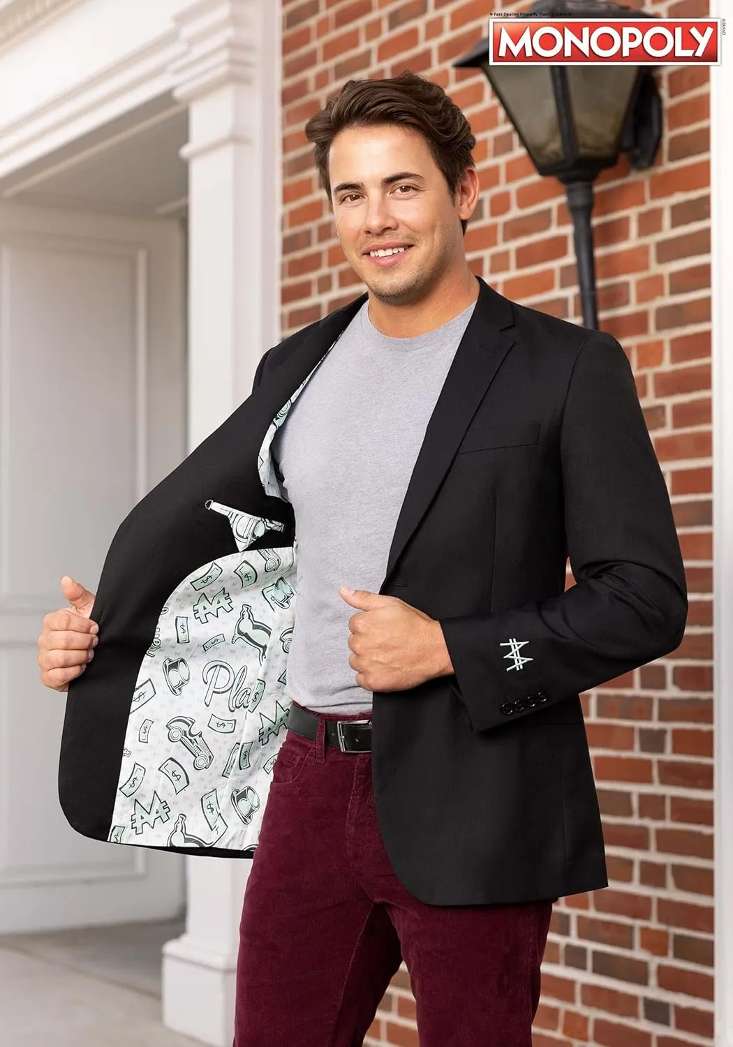Hasbro Monopoly Blazer | Men's Board Game Sport Coat | Themed Graphic Lining | Embroidered Sleeve