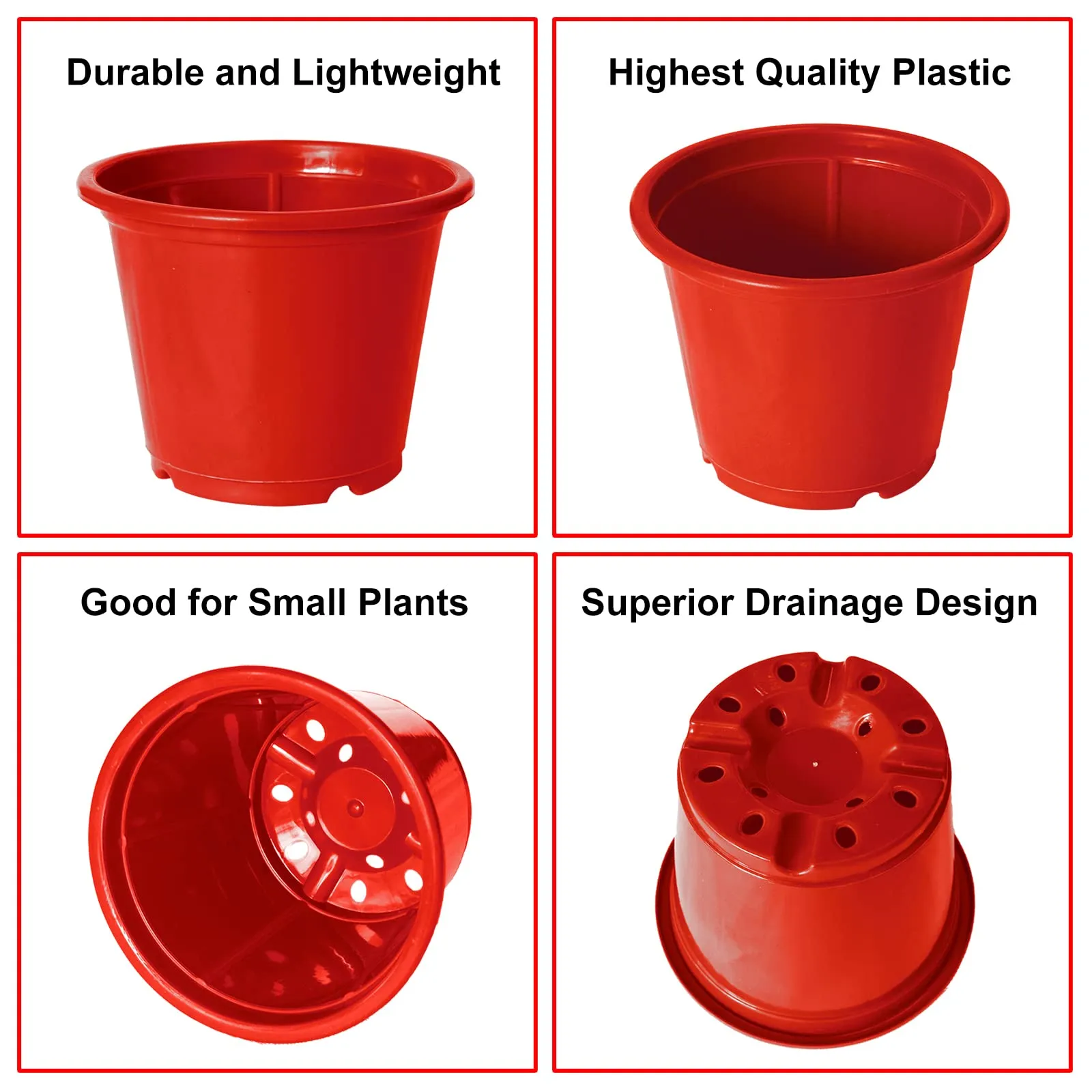 Heart Home Durable Plastic Flower Pot|Gamla with Drain Holes for Indoor Home Decor & Outdoor Balcony,Garden,6"x5",Pack of 4 (Red)