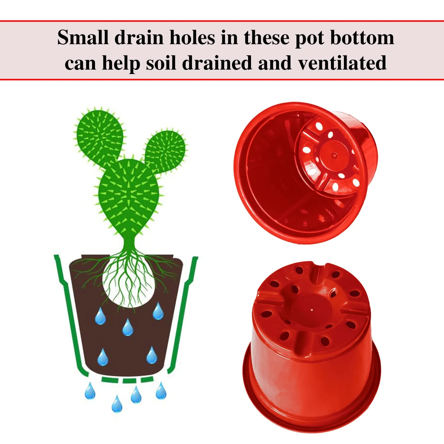Heart Home Durable Plastic Flower Pot|Gamla with Drain Holes for Indoor Home Decor & Outdoor Balcony,Garden,6"x5",Pack of 4 (Red)