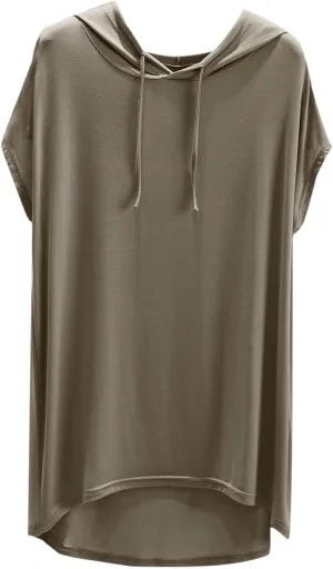 HGps8w Short Sleeve Hoodies for Women Casual 2025 Summer Tops Soft Modal Loose Solid Color Loungewear Tee Shirts