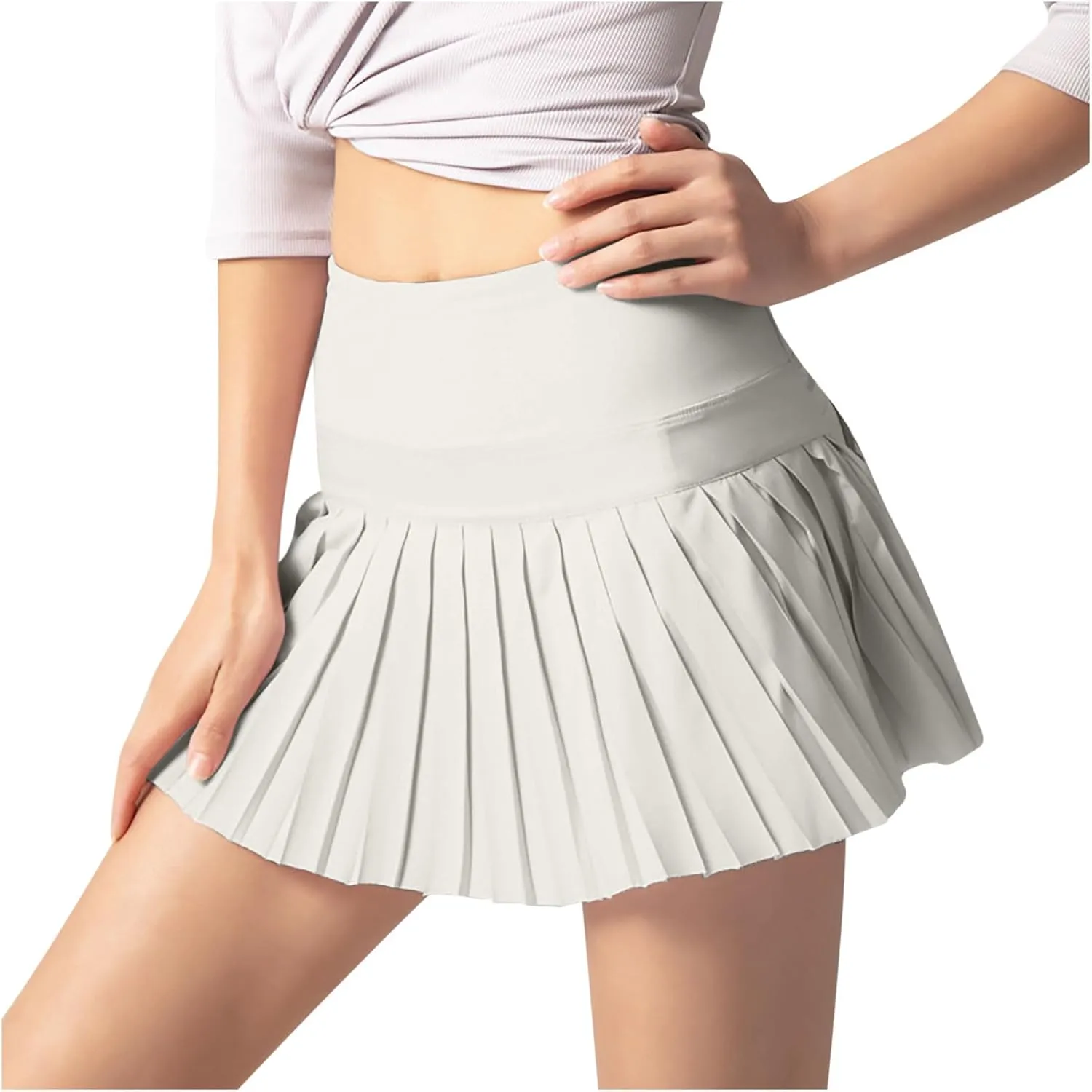 HGps8w Womens Pleated Tennis Skirts with Bulit-in-Shorts High Waisted Athletic Golf Skorts Skirts Outdoor Sports Shorts