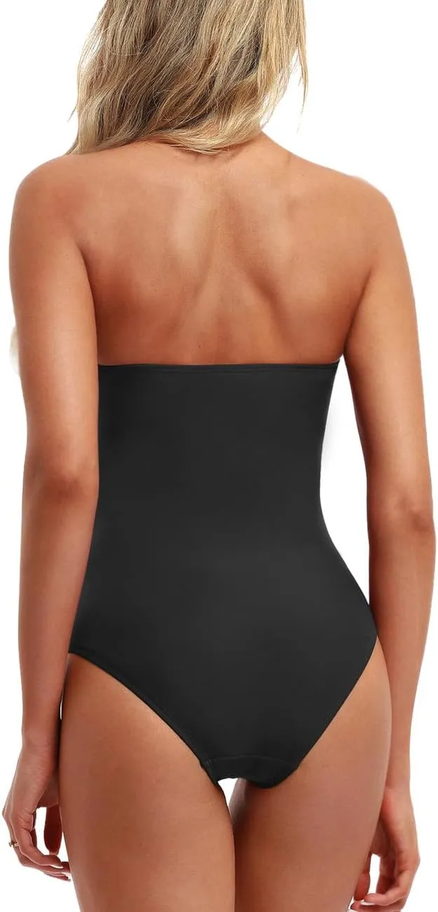 Hilor Women's Bandeau One Piece Swimsuits Front Twist Swimwear Ruched Bathing Suits Tummy Control