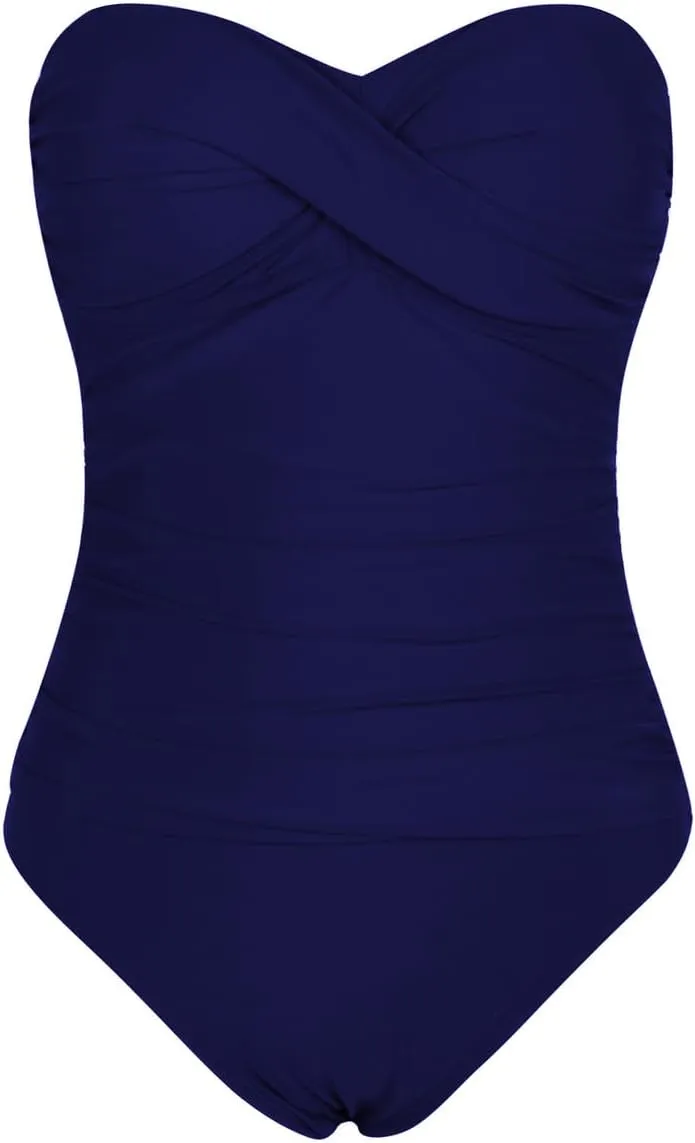 Hilor Women's Bandeau One Piece Swimsuits Front Twist Swimwear Ruched Bathing Suits Tummy Control