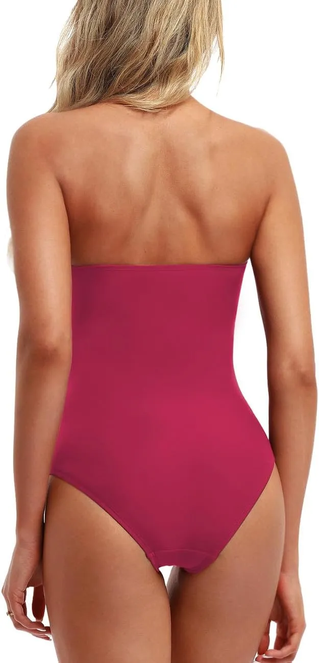 Hilor Women's Bandeau One Piece Swimsuits Front Twist Swimwear Ruched Bathing Suits Tummy Control
