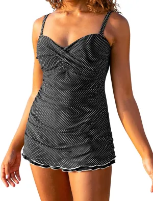 Hilor Women's One Piece Swimsuits Tummy Control Swimwear Ruffle Swimdress with Built in Swim Brief