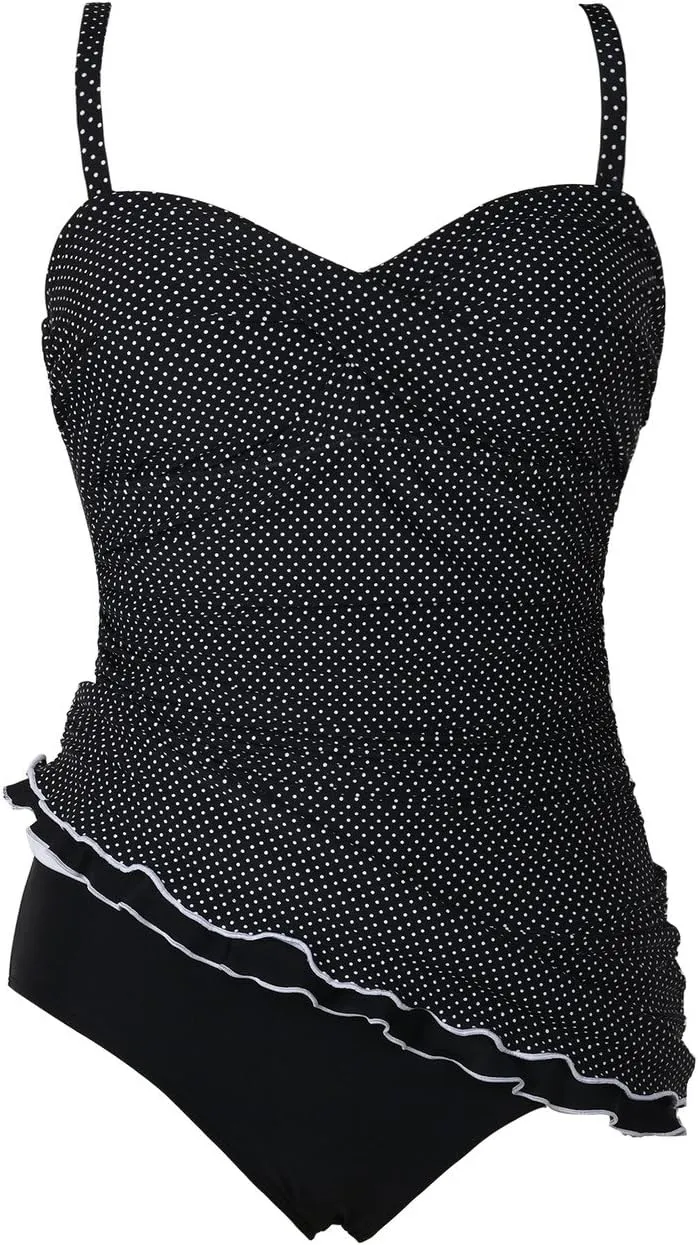 Hilor Women's One Piece Swimsuits Tummy Control Swimwear Ruffle Swimdress with Built in Swim Brief