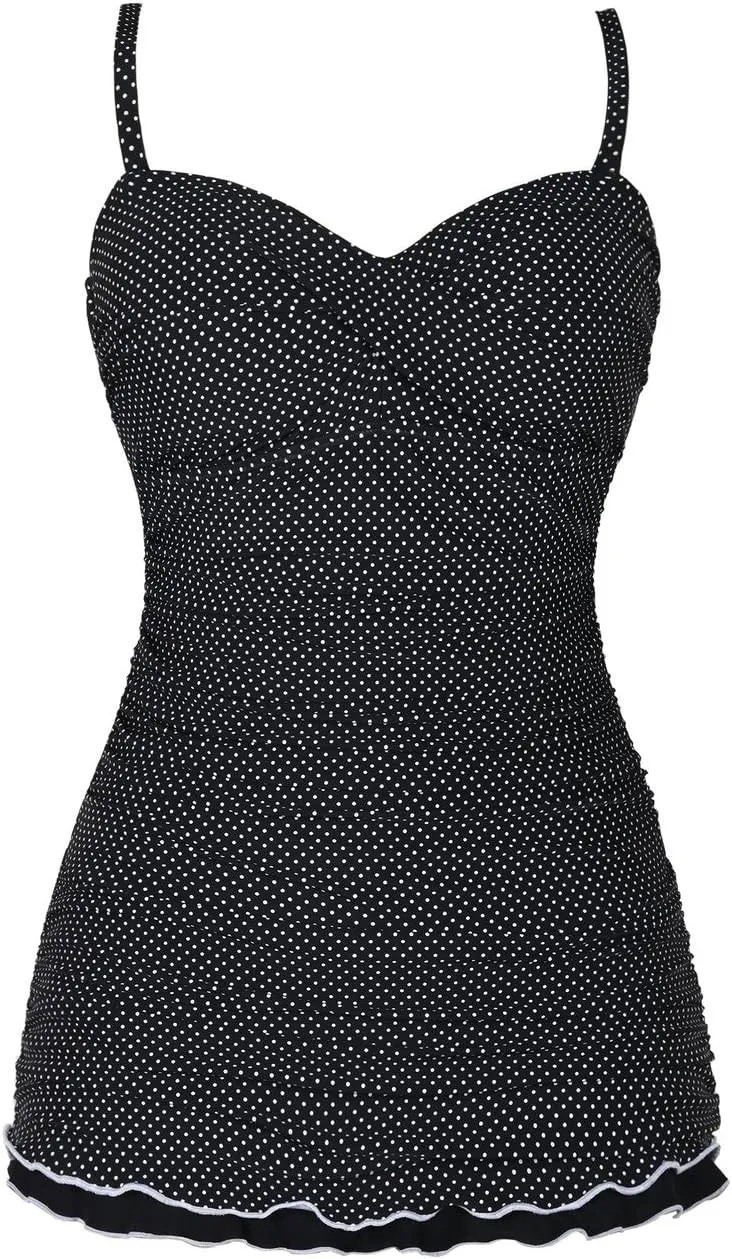 Hilor Women's One Piece Swimsuits Tummy Control Swimwear Ruffle Swimdress with Built in Swim Brief