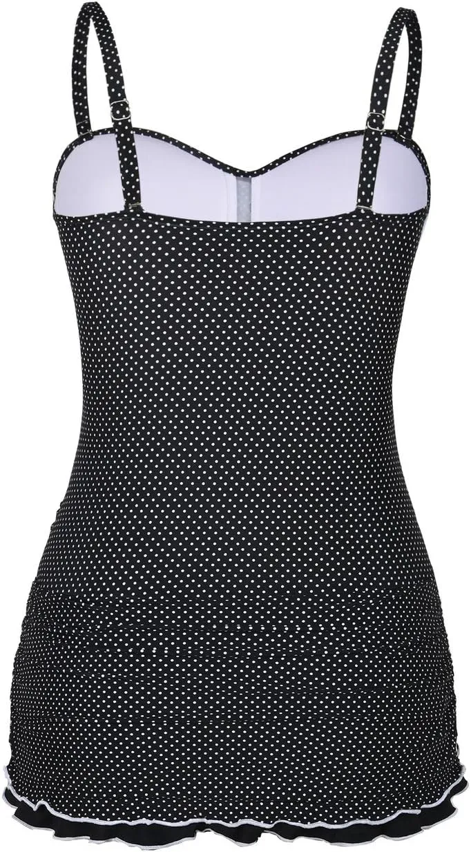 Hilor Women's One Piece Swimsuits Tummy Control Swimwear Ruffle Swimdress with Built in Swim Brief