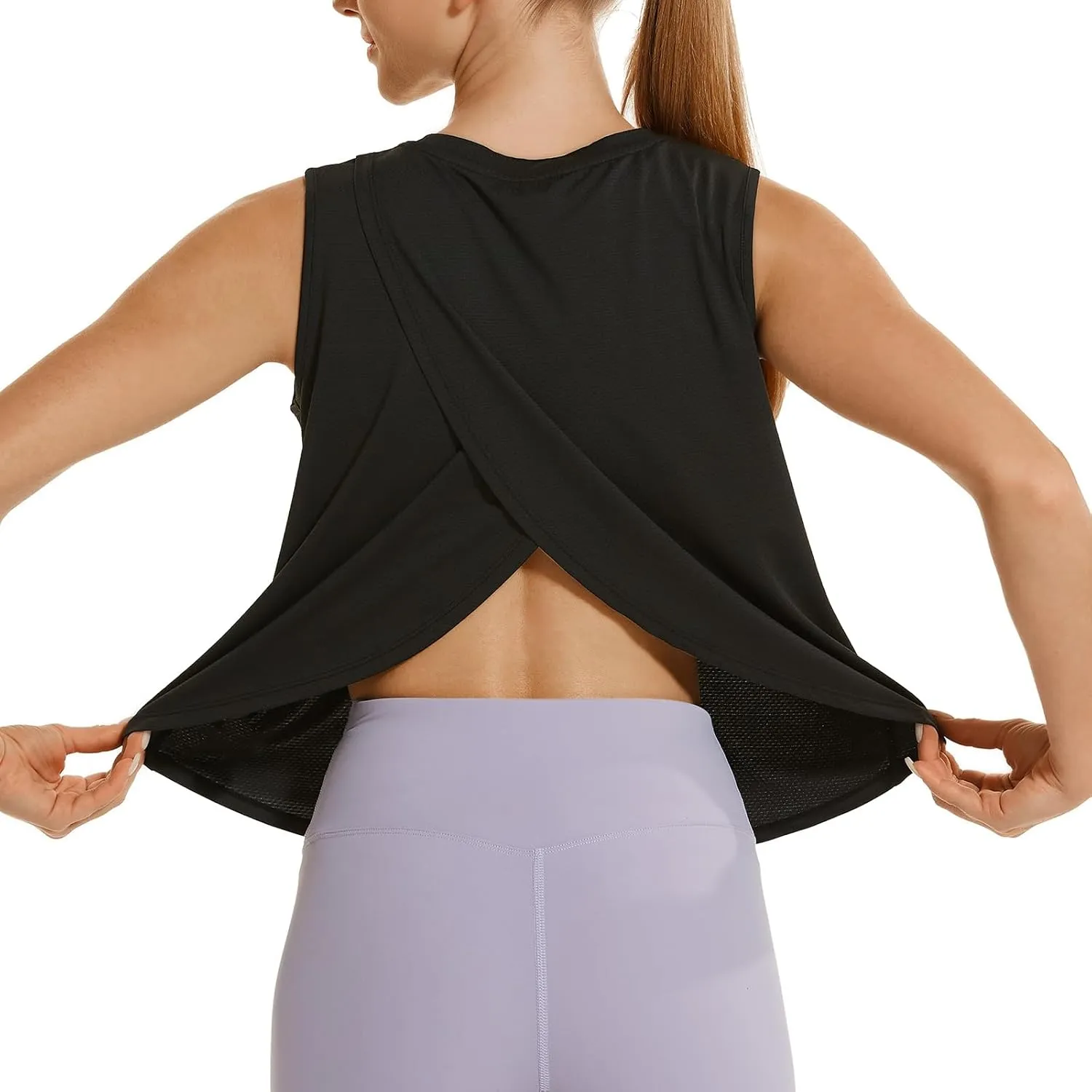HODOSPORTS Workout Tops for Women UPF 50  Open Back Sleeveless Tank Tops Quick Dry Athletic Gym Yoga Shirts Loose Fit