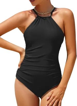 Holipick Women High Neck One Piece Swimsuit Tummy Control Bathing Suit for Teens Girls Criss Cross Swimwear