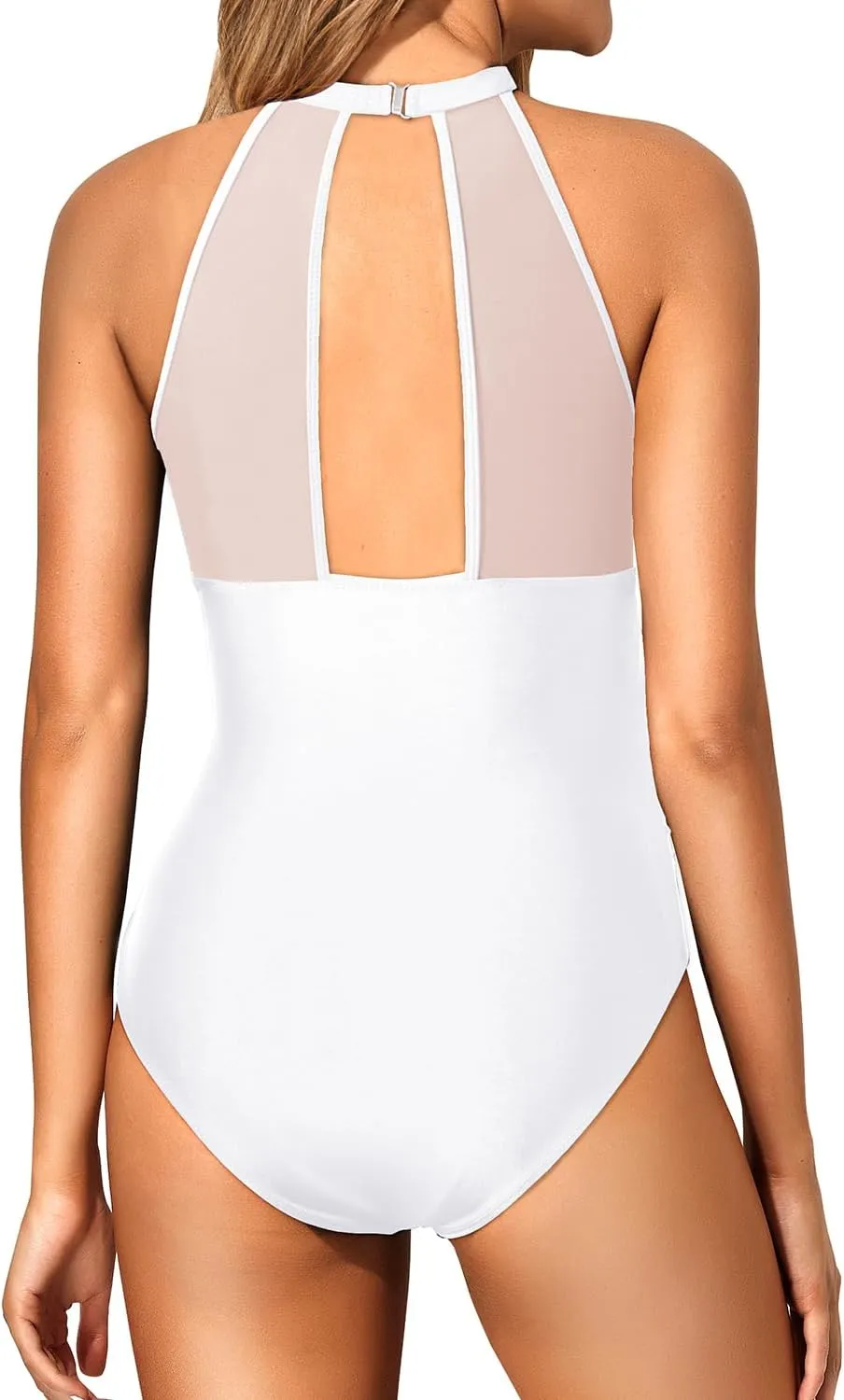 Holipick Women One Piece Swimsuit High Neck Tummy Control Bathing Suits Halter Mesh Swim Suit Swimwear