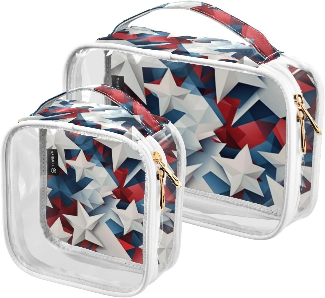 Independence Day Stars Transparent Travel Bag for Toiletries, Cosmetic Bag for Travel, Makeup Bag for Girls, 2 Pack