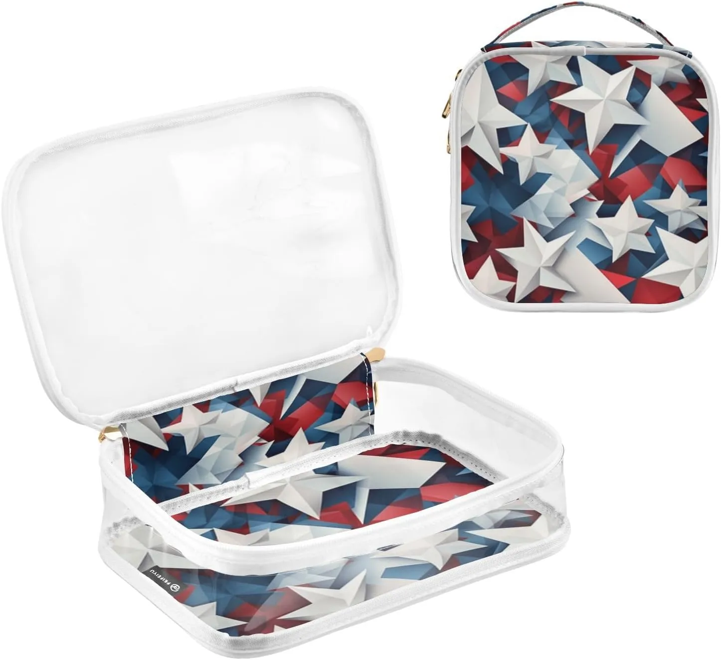 Independence Day Stars Transparent Travel Bag for Toiletries, Cosmetic Bag for Travel, Makeup Bag for Girls, 2 Pack