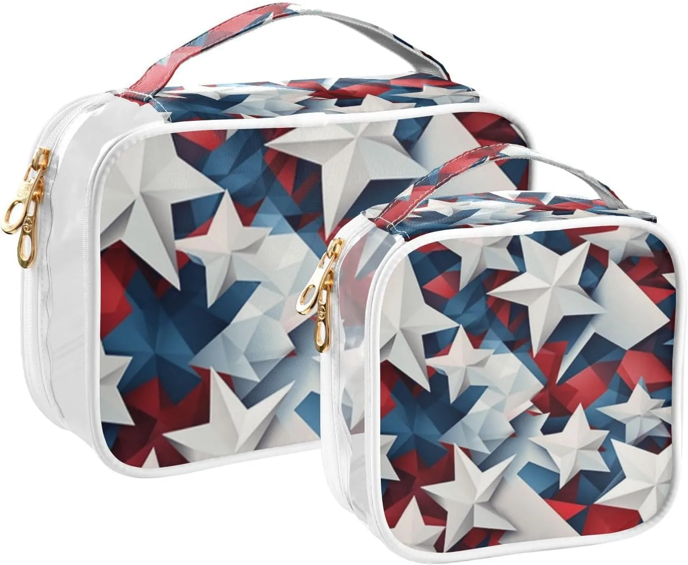 Independence Day Stars Transparent Travel Bag for Toiletries, Cosmetic Bag for Travel, Makeup Bag for Girls, 2 Pack
