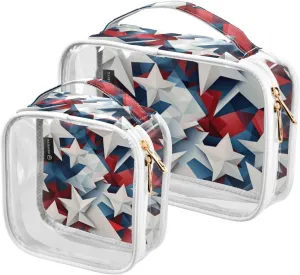 Independence Day Stars Transparent Travel Bag for Toiletries, Cosmetic Bag for Travel, Makeup Bag for Girls, 2 Pack