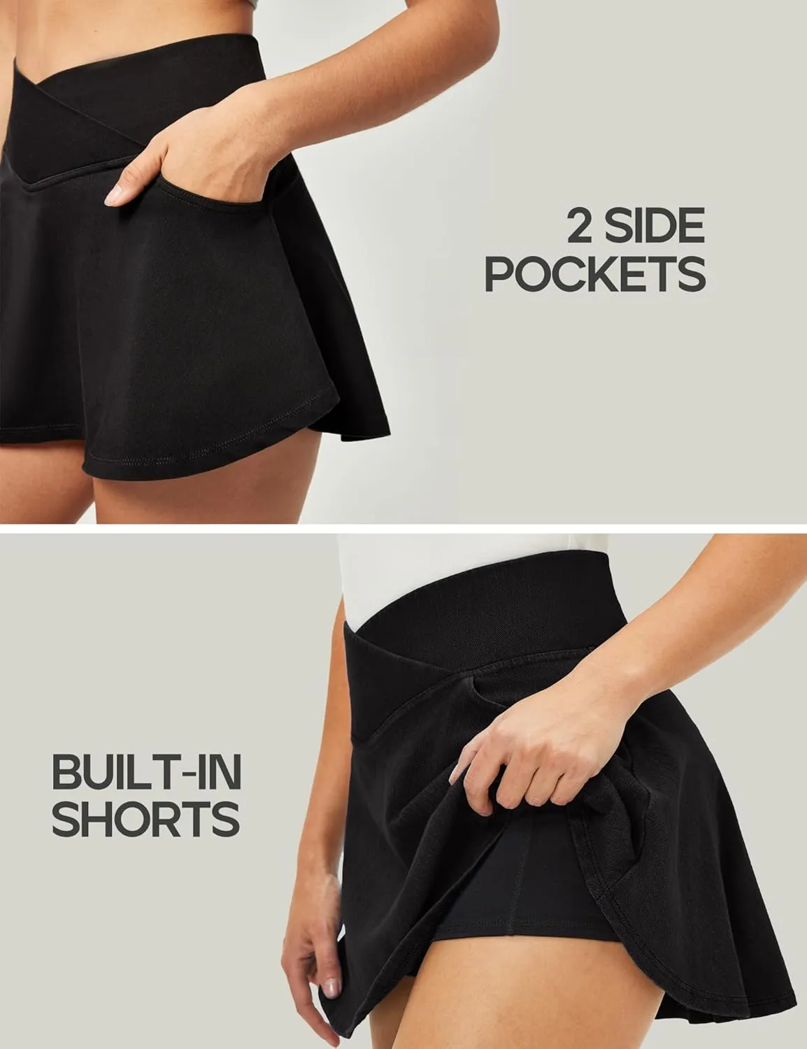 IUGA Stretchy Ruffle Denim Skort V-Waist Jean Skort with 4 Pockets Trendy High Waisted Mini Jean Skirt with Shorts Underneath