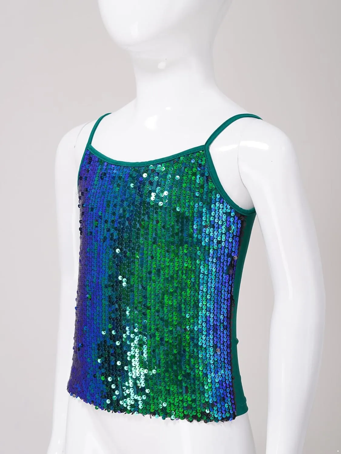 JEATHA Kids Girls Shiny Sequins Sleeveless Tank Top Stage Performance Camisole Shirts Dancewear