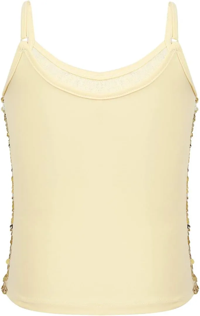 JEATHA Kids Girls Shiny Sequins Sleeveless Tank Top Stage Performance Camisole Shirts Dancewear