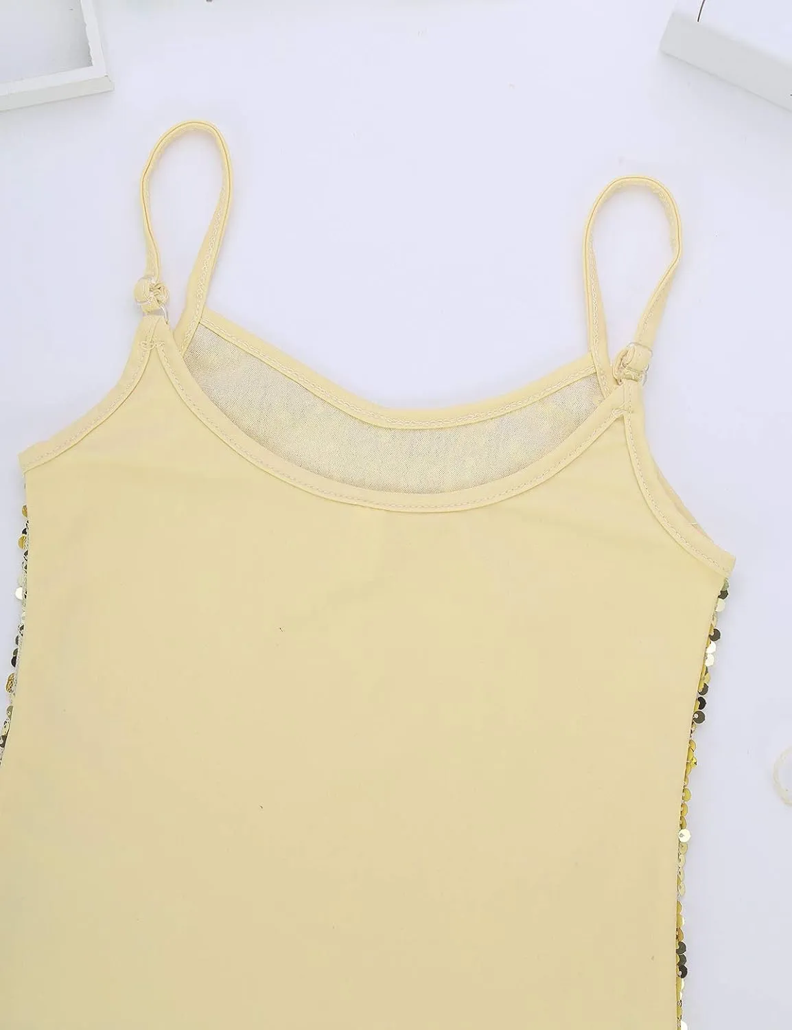 JEATHA Kids Girls Shiny Sequins Sleeveless Tank Top Stage Performance Camisole Shirts Dancewear