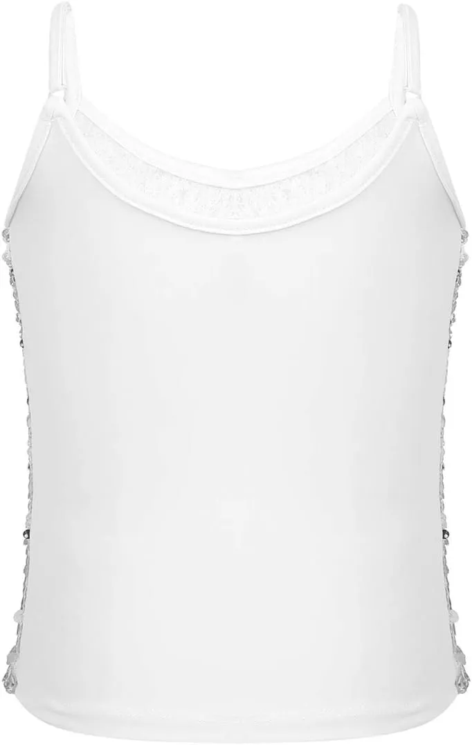 JEATHA Kids Girls Shiny Sequins Sleeveless Tank Top Stage Performance Camisole Shirts Dancewear