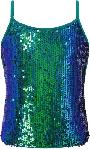 JEATHA Kids Girls Shiny Sequins Sleeveless Tank Top Stage Performance Camisole Shirts Dancewear