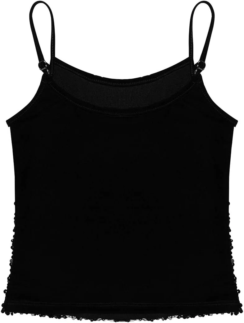 JEATHA Kids Girls Shiny Sequins Sleeveless Tank Top Stage Performance Camisole Shirts Dancewear