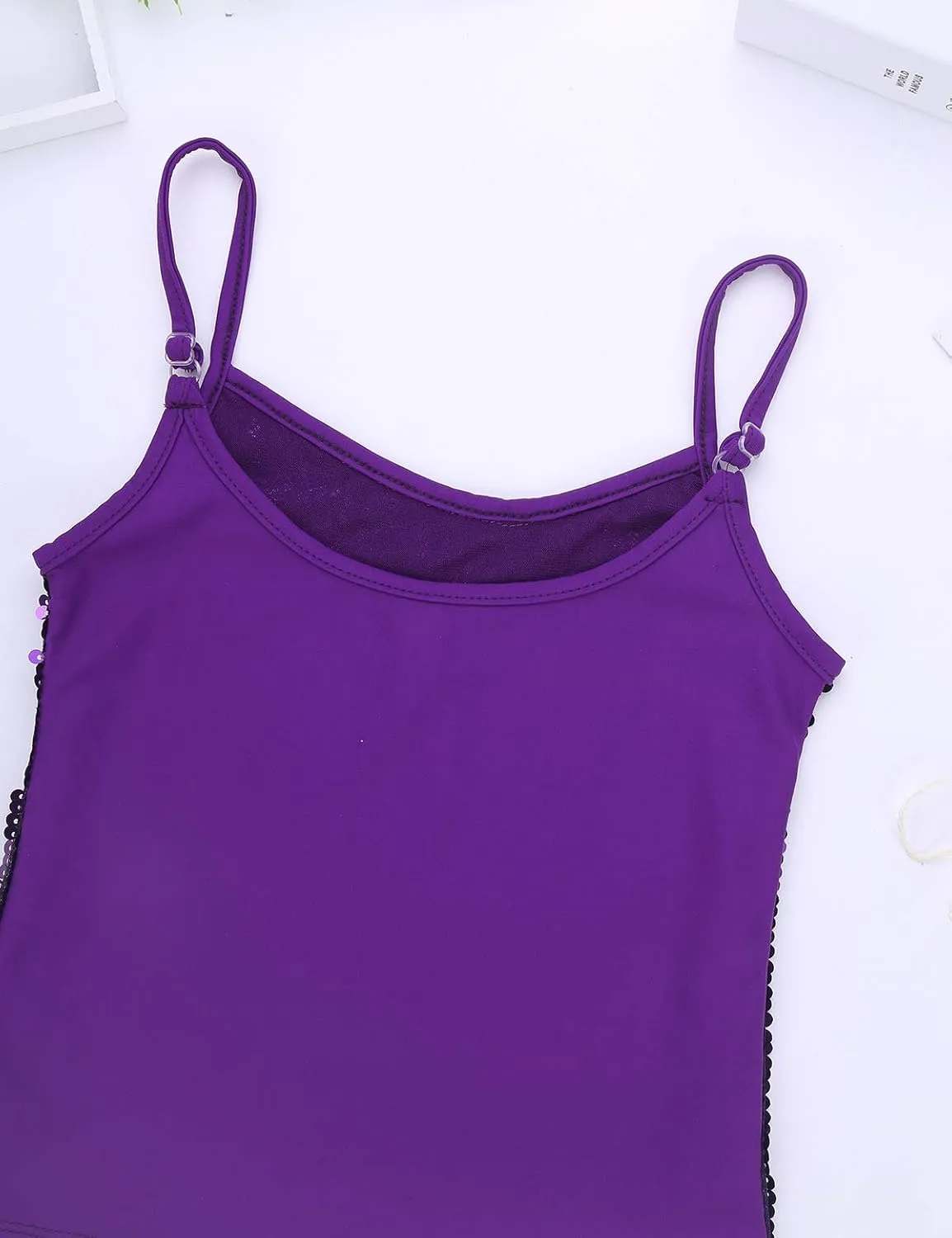 JEATHA Kids Girls Shiny Sequins Sleeveless Tank Top Stage Performance Camisole Shirts Dancewear