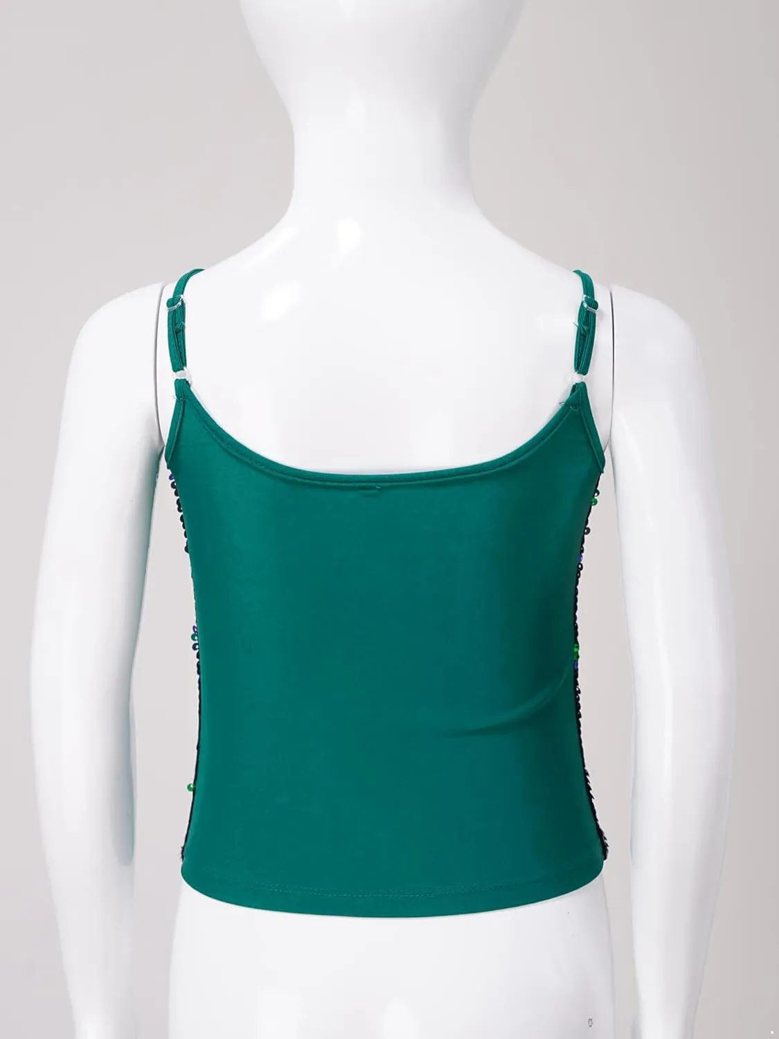 JEATHA Kids Girls Shiny Sequins Sleeveless Tank Top Stage Performance Camisole Shirts Dancewear
