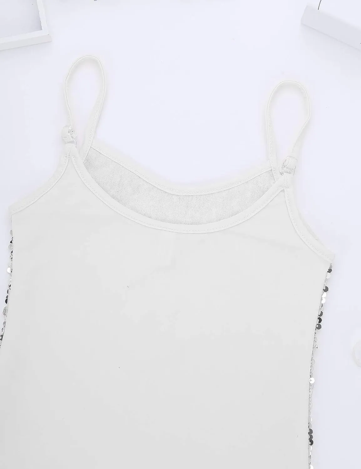 JEATHA Kids Girls Shiny Sequins Sleeveless Tank Top Stage Performance Camisole Shirts Dancewear