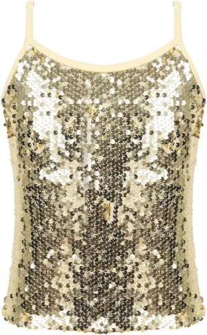 JEATHA Kids Girls Shiny Sequins Sleeveless Tank Top Stage Performance Camisole Shirts Dancewear