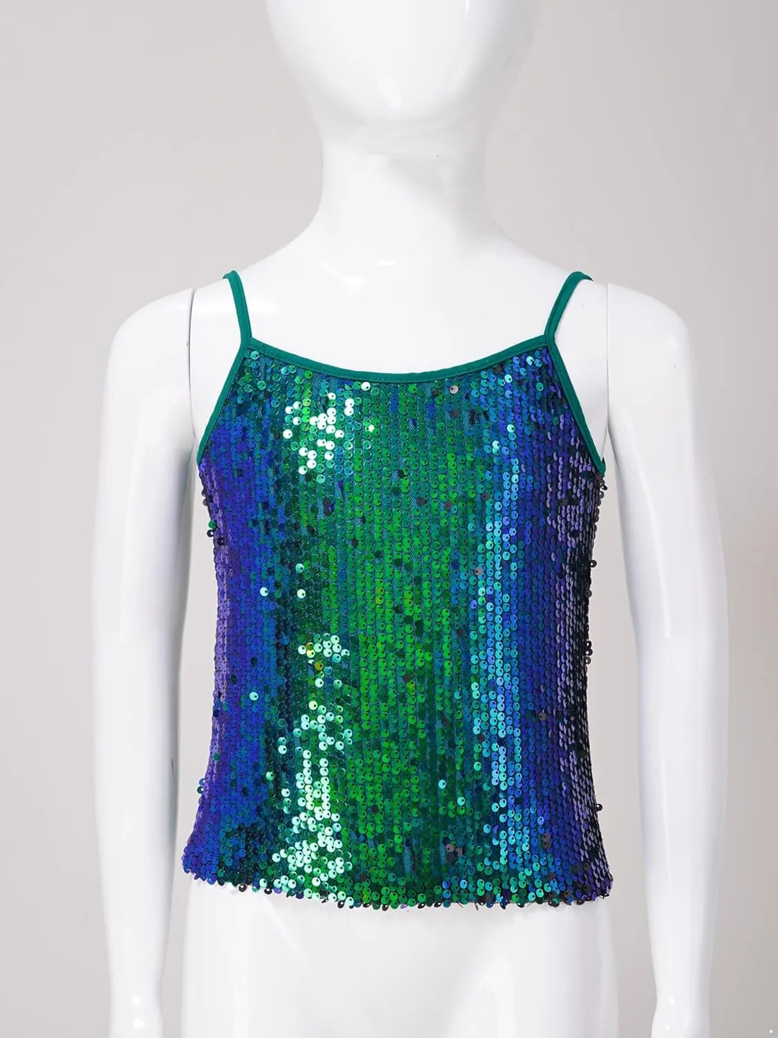 JEATHA Kids Girls Shiny Sequins Sleeveless Tank Top Stage Performance Camisole Shirts Dancewear