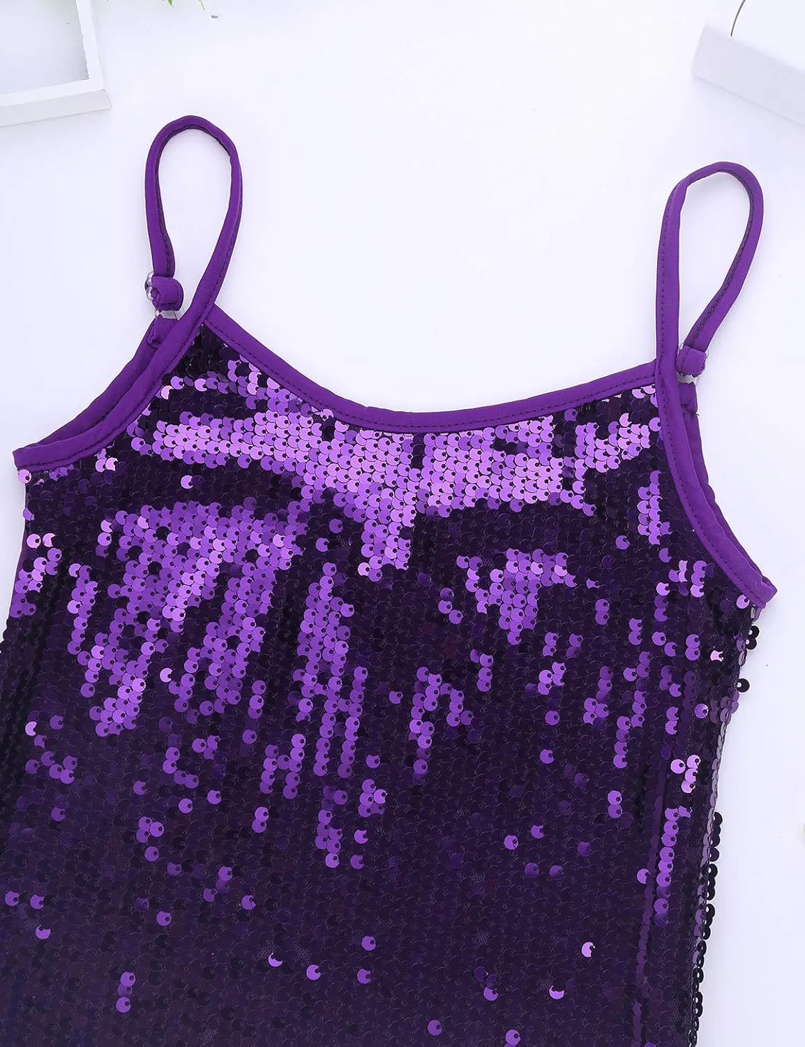 JEATHA Kids Girls Shiny Sequins Sleeveless Tank Top Stage Performance Camisole Shirts Dancewear