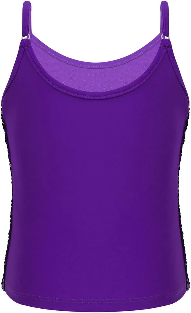 JEATHA Kids Girls Shiny Sequins Sleeveless Tank Top Stage Performance Camisole Shirts Dancewear