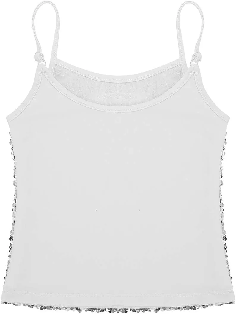 JEATHA Kids Girls Shiny Sequins Sleeveless Tank Top Stage Performance Camisole Shirts Dancewear