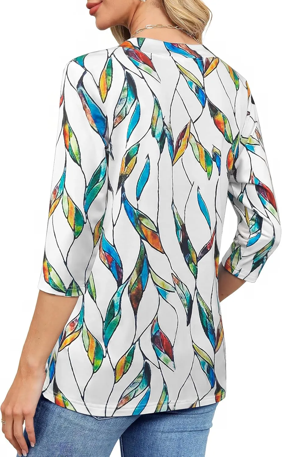 JomeDesign Womens Tops 3/4 Length Sleeve Summer V Neck Shirts Casual Tunic Tops 2025