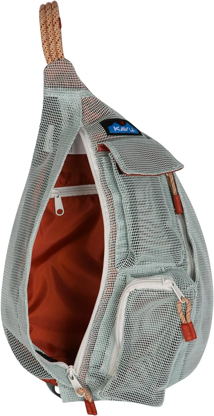 KAVU Mini Beach Rope Bag Mesh Crossbody Sling Backpack - Cool Aqua