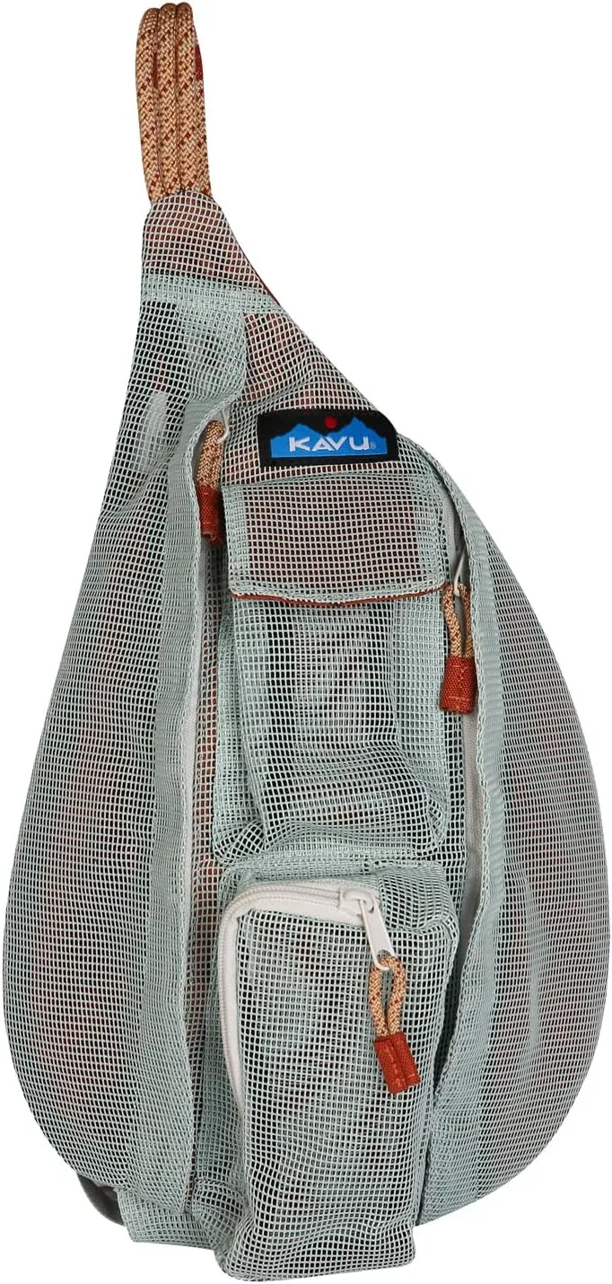 KAVU Mini Beach Rope Bag Mesh Crossbody Sling Backpack - Cool Aqua