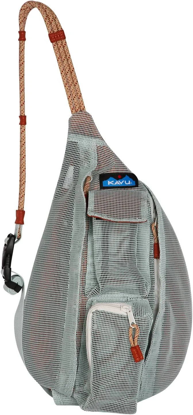 KAVU Mini Beach Rope Bag Mesh Crossbody Sling Backpack - Cool Aqua