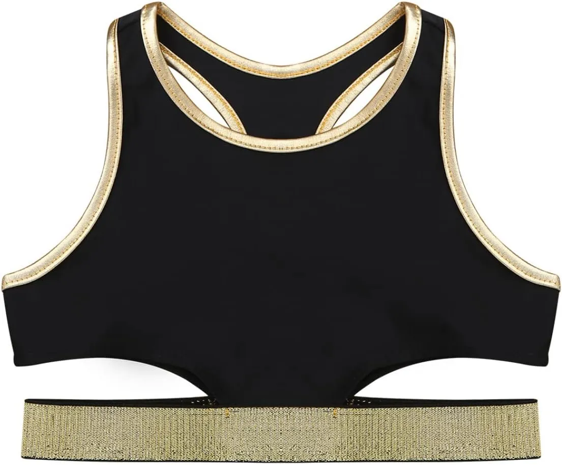 Kids Girls' Sleeveless Keyhole Back Crop Top Dance Gym Yoga Workout Sport Bra Camisole Dancewear