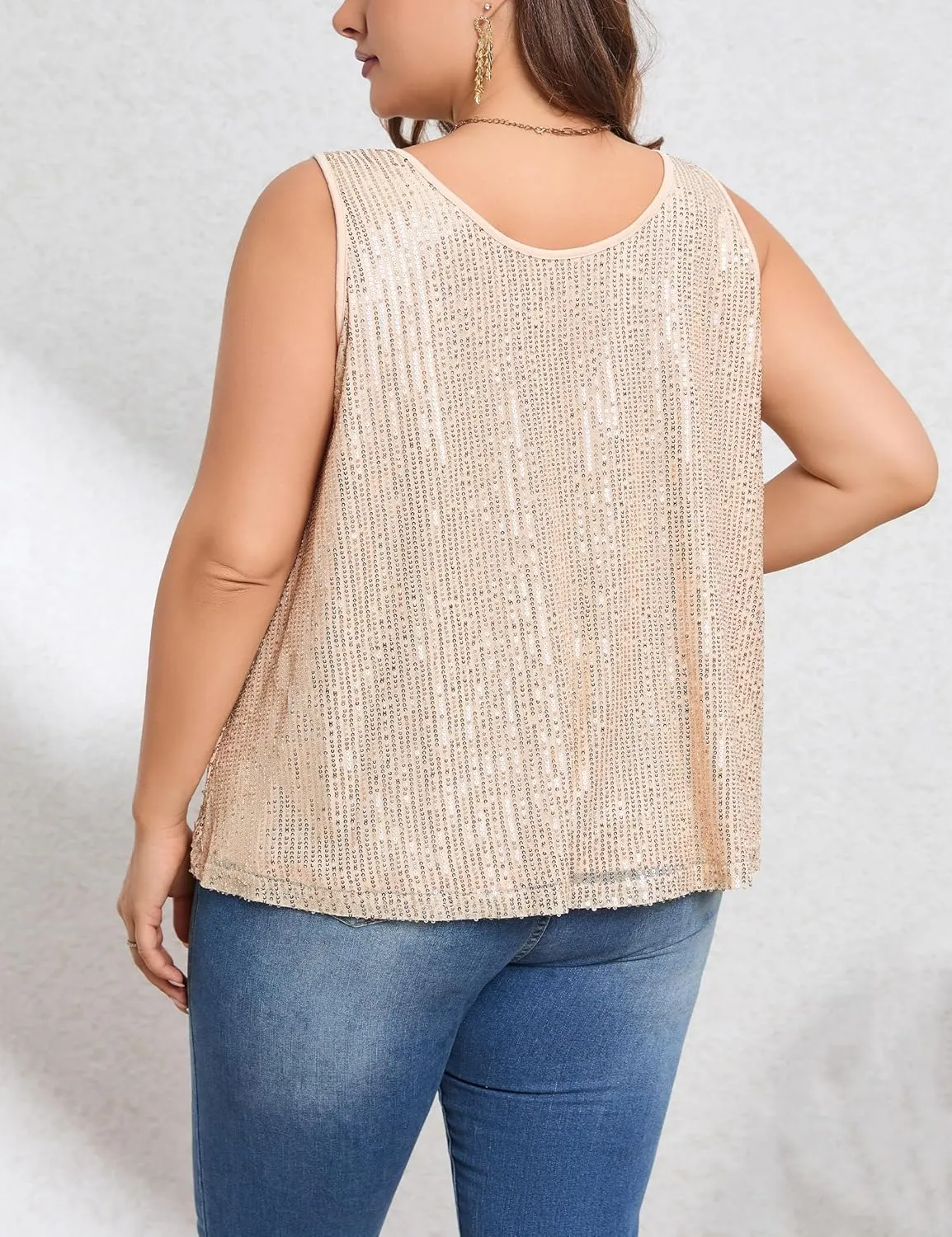 KOJOOIN Sequin Tops Plus Size Glitter Tank Top Sleeveless Sparkle Shimmer Shirt Tops Camisole Vest