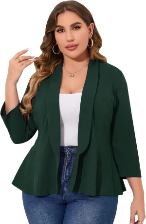 KOJOOIN Women Plus Size Casual Blazer Open Front Long Sleeve Work Office Cardigan Jackets