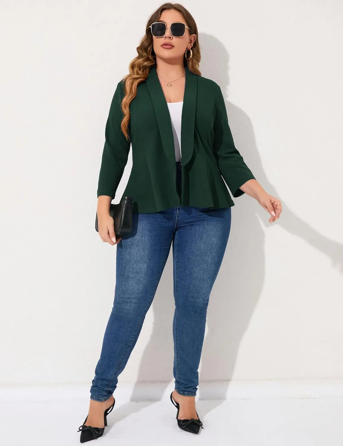 KOJOOIN Women Plus Size Casual Blazer Open Front Long Sleeve Work Office Cardigan Jackets