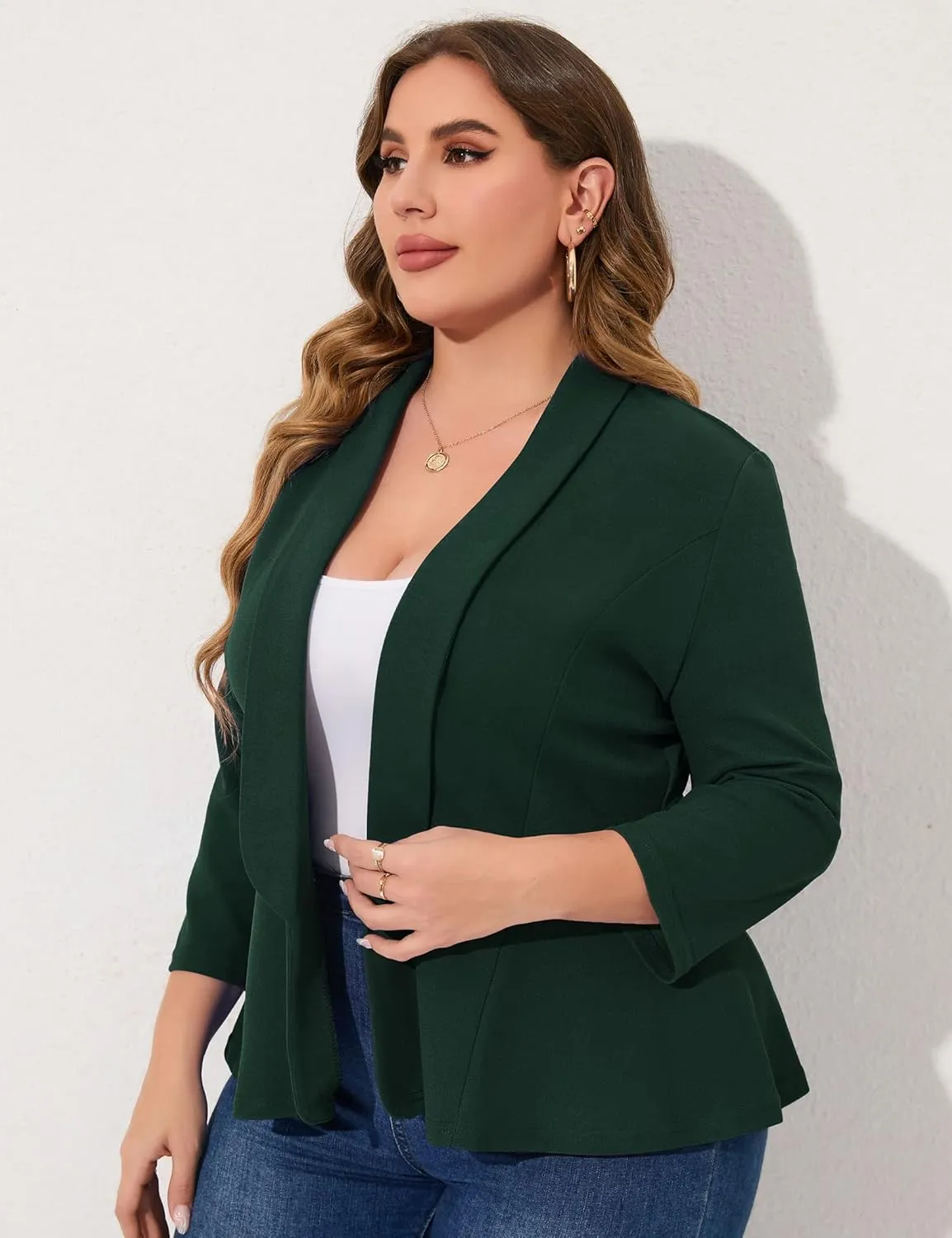 KOJOOIN Women Plus Size Casual Blazer Open Front Long Sleeve Work Office Cardigan Jackets