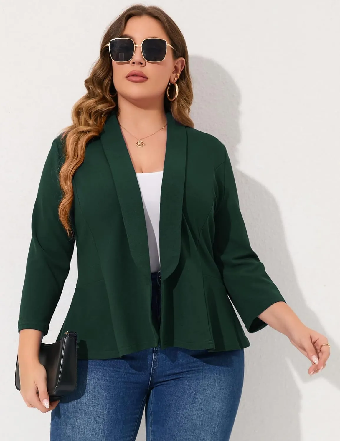 KOJOOIN Women Plus Size Casual Blazer Open Front Long Sleeve Work Office Cardigan Jackets