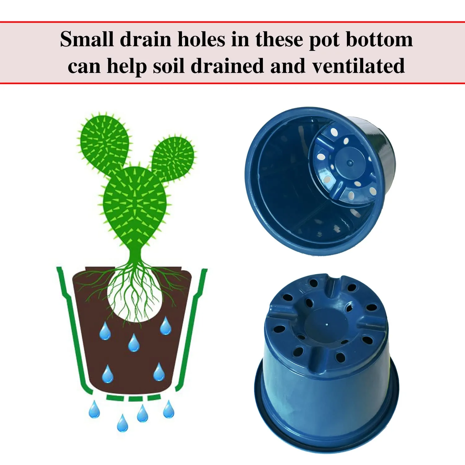 Kuber Industries Durable Plastic Flower Pot|Gamla with Drain Holes for Indoor Home Decor & Outdoor Balcony,Garden,6"x5",Pack of 10,(Blue)