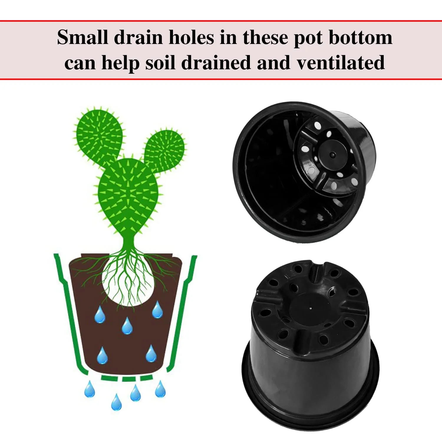 Kuber Industries Durable Plastic Flower Pot|Gamla with Drain Holes for Indoor Home Decor & Outdoor Balcony,Garden,6"x5",Pack of 5 (Black)