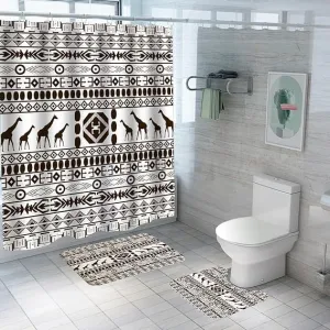 Kuber Industries Shower Curtain & Bathmat Set | Non-Slip Bath mats for Bathroom | Easy-Slide Curtains | Polyester Curtain or Bathmat for Bath Décor | YF314-3T | 18 Pcs Set | Multicolor