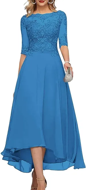 Lace Chiffon Mother of The Bride Dresses for Wedding Tea Length Formal Evening Gowns with Sleeves A line Tea Length