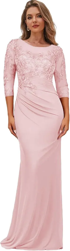 Lace Mother of The Bride Dresses with Sleeves Mermaid Evening Dress for Women Chiffon Formal Gown