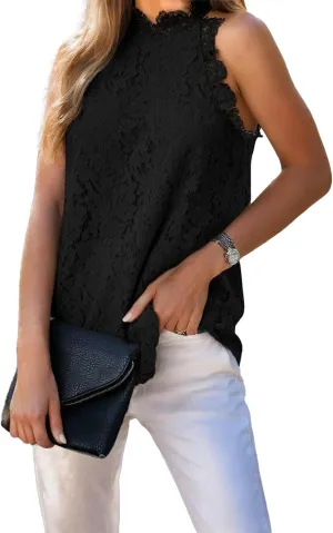 Lace Tank Tops for Women Loose Crochet Hollow Out Work Blouses Casual Basic Ladies Running T-Shirts